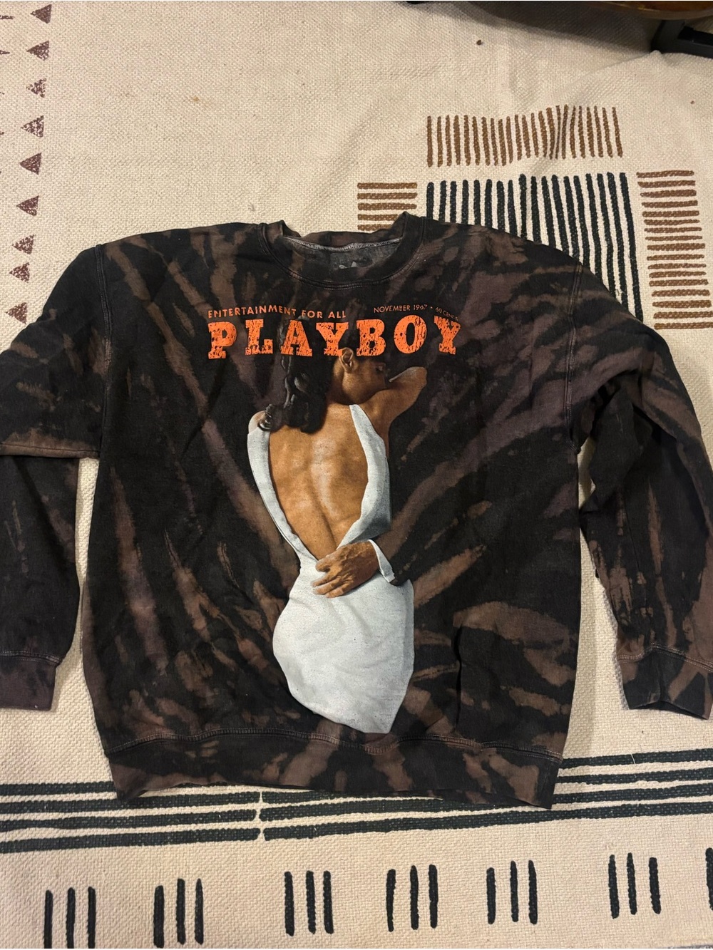 PLAYBOY Black and Brown Tie-Dye Crewneck with Orange Logo